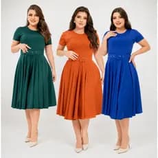 Vestido Midi Cores Lisas Acompanha Cinto Feminino Evangélico Casual Elegante