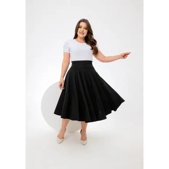Saia Midi Godê Preta Linda Veste Super Bem Moda Evangélica Cristã - Loja Via Brás