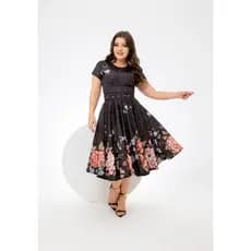 Vestido Midi Chumbo Florido com Cinto Ref 165 Moda Cristã Feminina Evangelica
