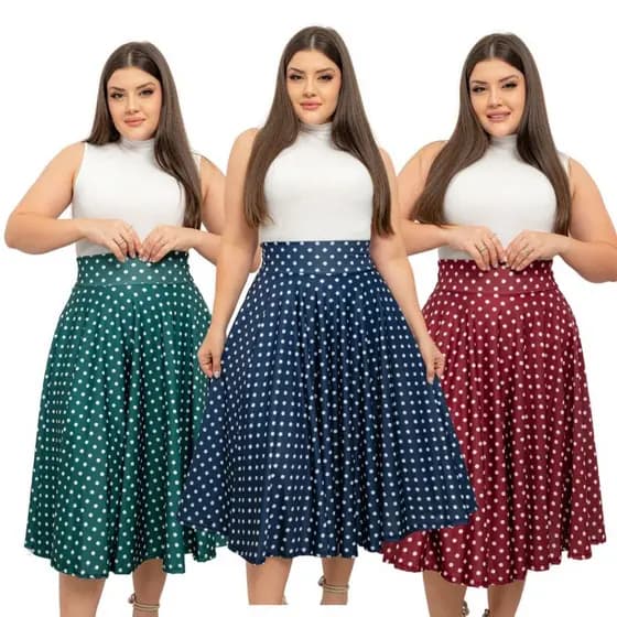 Saia Midi Godê Poá Moda Cristã Estilo Anos 60 Moda Modesta