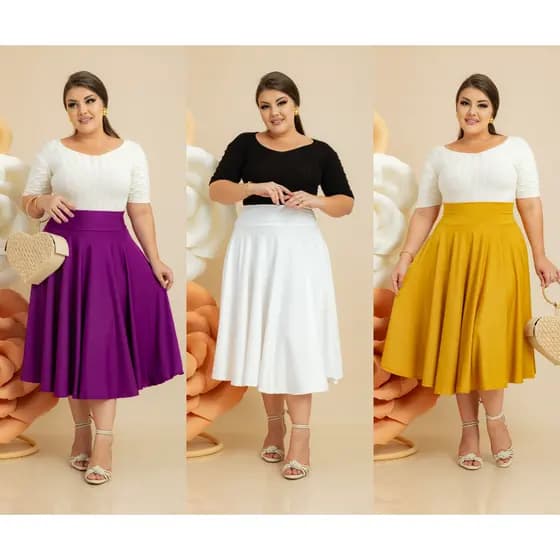Saia Midi Godê 360º Várias Cores Lisa Moda Feminina Cristã Modesta Evangélica