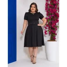 Vestido Preto Liso Godê Pérola Manga Princesa com Cinto P ao G2 Moda Feminina Cristã Modesta
