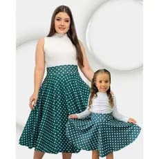 KIT MÃE E FILHA SAIA PÓA VERDE