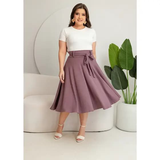 Saia Midi Godê Bruna com Tira de Amarrar | Moda Feminina Elegante M ao G1