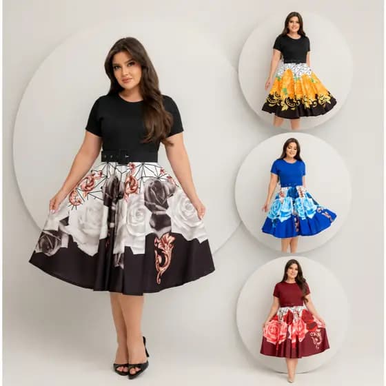Vestido Midi  Estampado - Com Cinto - Moda Cristã Evangélica - LOJA VIA BRÁS