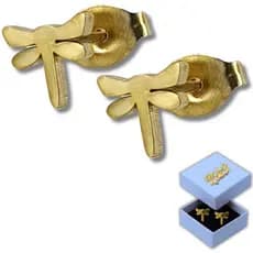 Par Brincos Premium Libélula Dourado Aço Anti Alergico