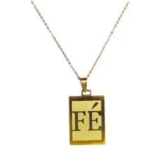 Corrente Gargantilha Colar com Pingente Fé Placa Dourado