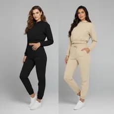 Conjunto Feminino de Moletom Inverno Calça Jogger e Blusa Com Capuz