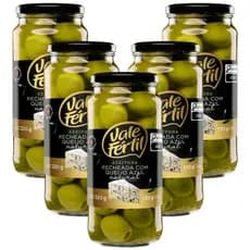 Kit 5 Azeitonas Verdes em Conserva Rech C/ Queijo Azul Azeitona Vale Fértil 130g