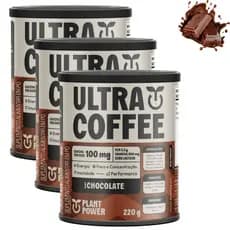 Kit 3 Ultra Coffee 220g Chocolate Plant Power Café S/ Glúten Pré Treino