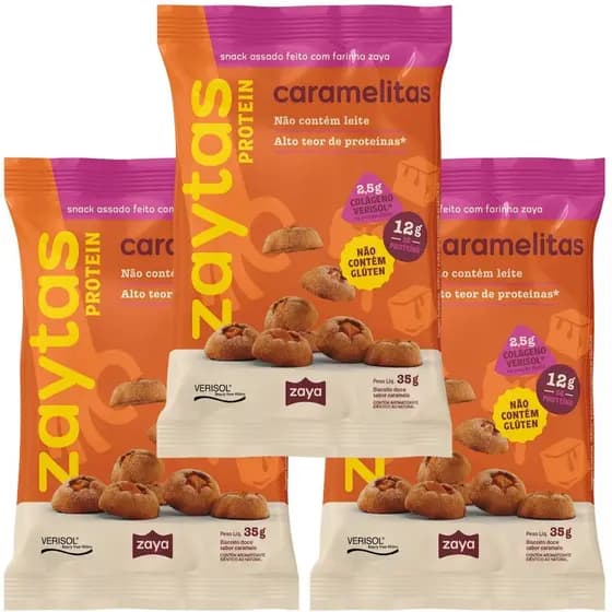 Kit 3 Zaytas Caramelitas Protein 35g Caramelo Zaya S/ Glúten
