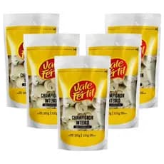 Kit 5 Sachês Champignon Inteiro Em Conserva Vale Fértil Cogumelo 100g