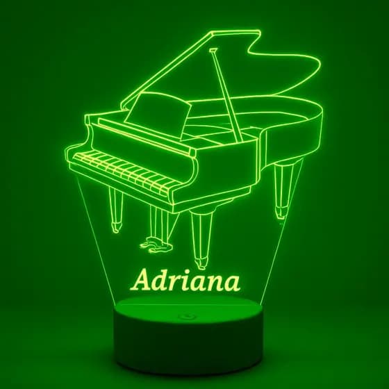 Luminária Led 3D 7 cores Piano, instrumento musical, Abajur com nome gravado