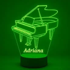 Luminária Led 3D 7 cores Piano, instrumento musical, Abajur com nome gravado
