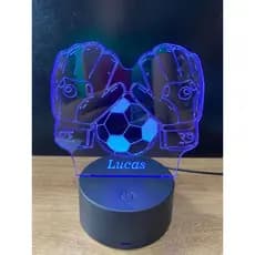 Luminária 3d Goleiro, Bola de futebol e Luvas. Abajur para quartos 3d com nome gravado