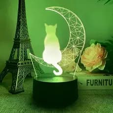 Luminária Gatinha LED 3D/ Suporte para celular / Decoração - Gato na meia lua, animais, pets