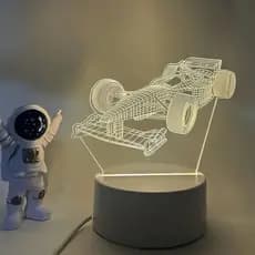 Luminária Carro de corrida Led 3D, Formula 1, velocidade, Abajur com opção de nome gravado