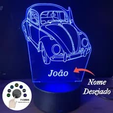 Luminária Personalizada Fusca, abajur carro 7 cores, com nome gravado, controle remoto.