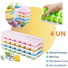 Forma de Gelo Silicone c/ Tampa , Não Vaza, Fácil de Tirar, 14 Cubos, BPA Free, Drinks, Suco Papinha