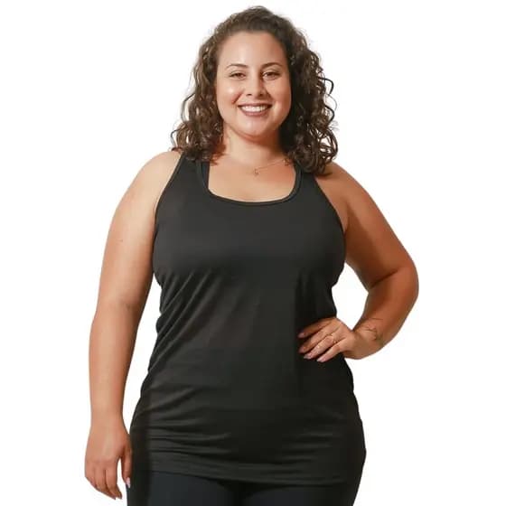 Regata Feminina Plus Size Dry Fit Furadinho Camiseta Academia Fitness Tapa Bumbum Longa Blusa Curve