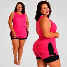 Conjunto Blusa Tapa Bumbum e Shorts Sobreposto Plus Size Roupas Femininas Academia Fitness Kit Curve