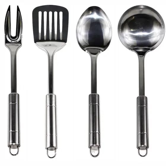 Kit Talheres Utensílios Inox Cromados 4 peças Colher Garfo Espátula Concha