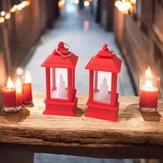 Kit 10 Unidades Mini Lampião na Cor Preta ou Vermelha Vela LED Decorativa VINTAGE/QUADRADA-INTERPONTE