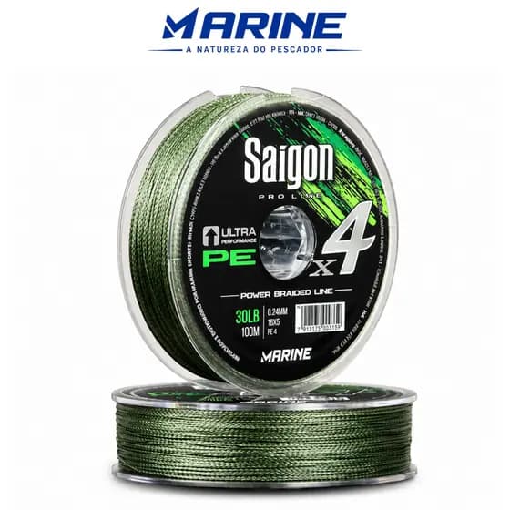 Linha de Pesca Multifilamento Marine Sports Saigon X4 PE Verde Escuro - 100m - Vários Tamanhos