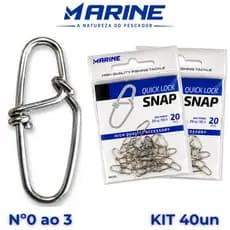Kit Snap de Pesca Quick Lock Marine Sports Engate Rápido para Isca Artificial Varios tamanhos - 40unds - Cartelas