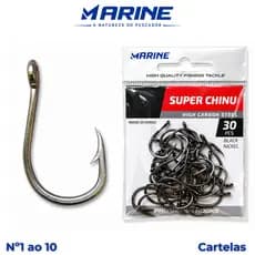 Anzol de Pesca Marine Sports Super Chinu Aço Carbono 4x Nº 1 ao Nº 10 - Cartelas Tamanhos Variados