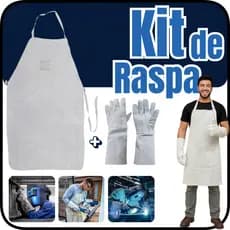Kit Avental de Raspa + Luva de Raspa Solda Punho 20cm Proteção Serralheiro Epi