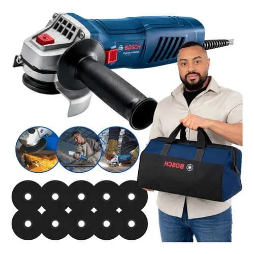 Esmerilhadeira Angular Gws770 Lixadeira Bolsa Bosch Profissional Kit Disco Corte 10un
