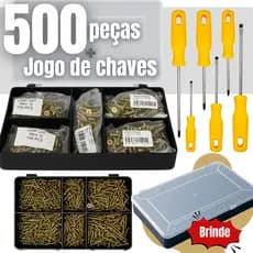 Kit 500 Parafusos Chipboard + Jogo de Chaves Fenda e Phillips com Maleta Organizadora Marceneiro