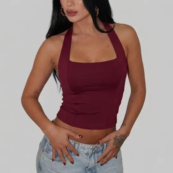 Blusa Halter Feminina Cropped Top Frente Única Costas Nua Para o Verão Tendencia Gringa