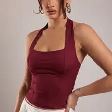 BLUSA FEMININA TOP HALTER CROPPED AJUSTADO FRENTE ÚNICA COSTA NUA CASUAL MODA VERÃO INVERNO
