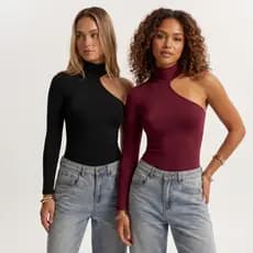 Kit com 2 Body Mula Manca Manga Longa Tendencia Inverno Um Ombro Só Suplex Premium
