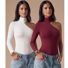 Kit com 2 Body Manga Longa Mula Manca Look Ideal Para o Inverno Tendencia Gringa.