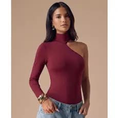 Body Feminino Gola Alta Manga Comprida Mula Manca Tendencia Inverno