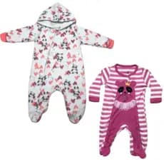 KIT 2 Macacões Manga Longa Bebê Inverno Capuz Menina Kiko e Kika REF:9469/9470