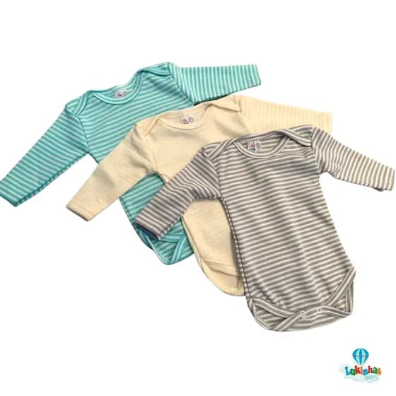 Kit 3 Body Bebê Manga Longa Listrado Flaphy Suedine Infantil Diversas Cores