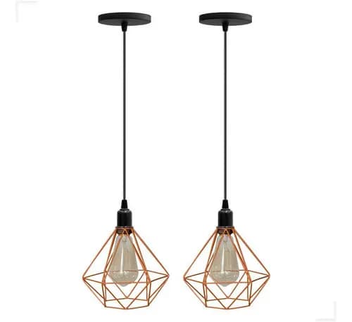 Luminária Kit 2 Lustre Pendente Diamante Aramado Luminária Teto Decoração