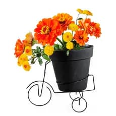 Suporte em Formato de Bicicleta Decoração Com Encaixe para Vaso de Planta Aramado Preto