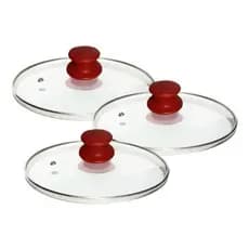 Jogo 3 Tampas De Vidro Avulsas Para Panelas: 18, 20 E 24 Cm Cor Vermelho