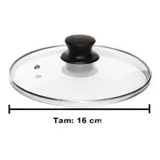 TAMPA DE VIDRO N 16 CM TEMPERADO AULSA PARA PANELAS E FRIGIDEIRAS- COM BORDA DE AÇO- COM POMEL PUXADOR PRETO | UNIVERSAL