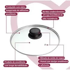Tampa de Vidro Temperado para Panelas e Frigideiras N 16 ao 30 com Pomel Preto*Escolha o Tamanho*- Em Promoção