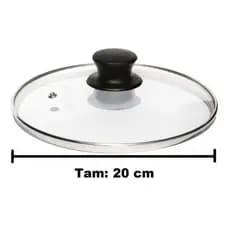 TAMPA DE VIDRO N 20 CM TEMPERADO AULSA PARA PANELAS E FRIGIDEIRAS- COM BORDA DE AÇO- COM POMEL PUXADOR PRETO | UNIVERSAL