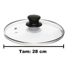 TAMPA DE VIDRO N 28 CM TEMPERADO AULSA PARA PANELAS E FRIGIDEIRAS-COM BORDA DE AÇO- POMEL PUXADOR PRETO | UNIVERSAL