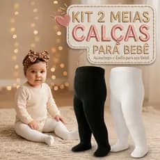 Kit 2 Meia Calça Bebê Infantil Grossa Frio Inverno para Menina Branca/Preto Nenem