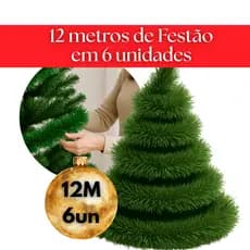 Kit 6 Peças Festão Verde Enfeite Arvore De Natal 2m Decoração Festa Natalina