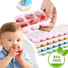 Kit 4 Forma Com Tampa Gelo Ice Flexivel Forminha Fundo Silicone 14 Cubo Alimentos Frutas Papinha
